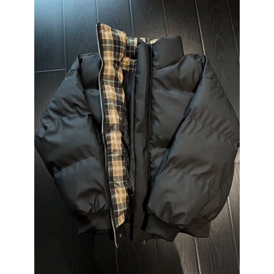 黑色格纹拼接羽绒棉服男款冬季