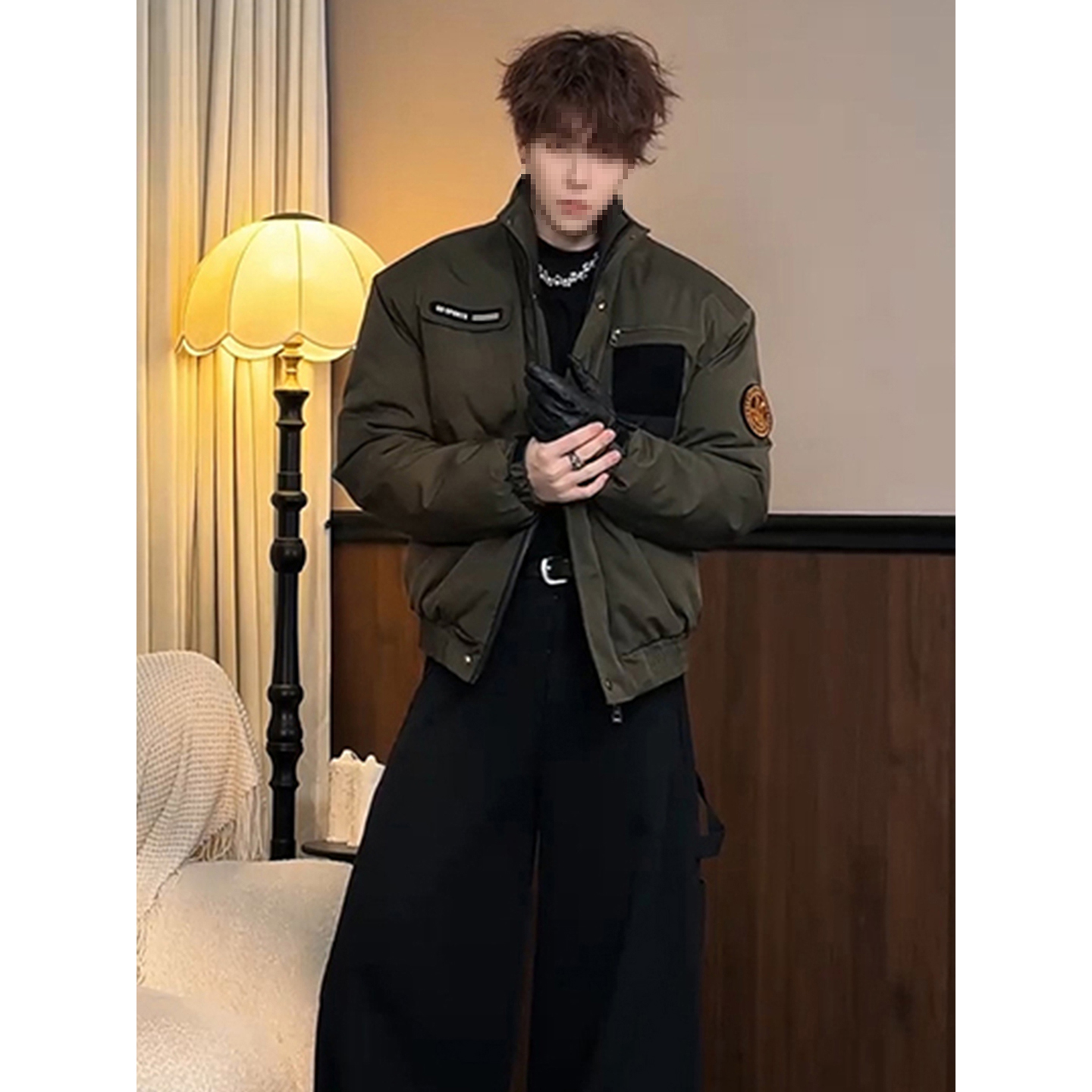 美式廓形bomber立领骑兵服棉服男