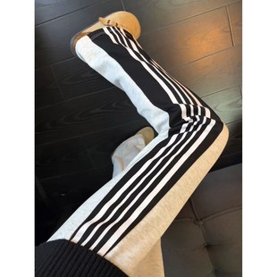 白灰色拼接条纹休闲裤男冬季美式复古vibe运动裤高级感直筒阔腿裤