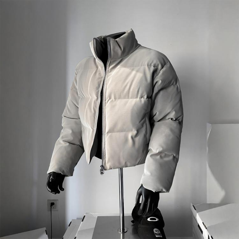 高级灰短款羽绒棉服冬季加厚立领