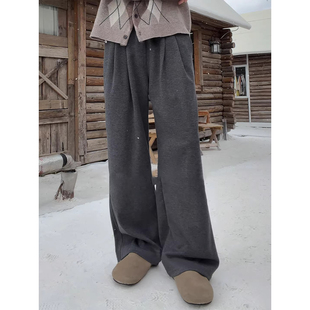 美式重磅抓绒卫裤男秋冬老钱风垂感糯米裤子慵懒松弛感加绒阔腿裤