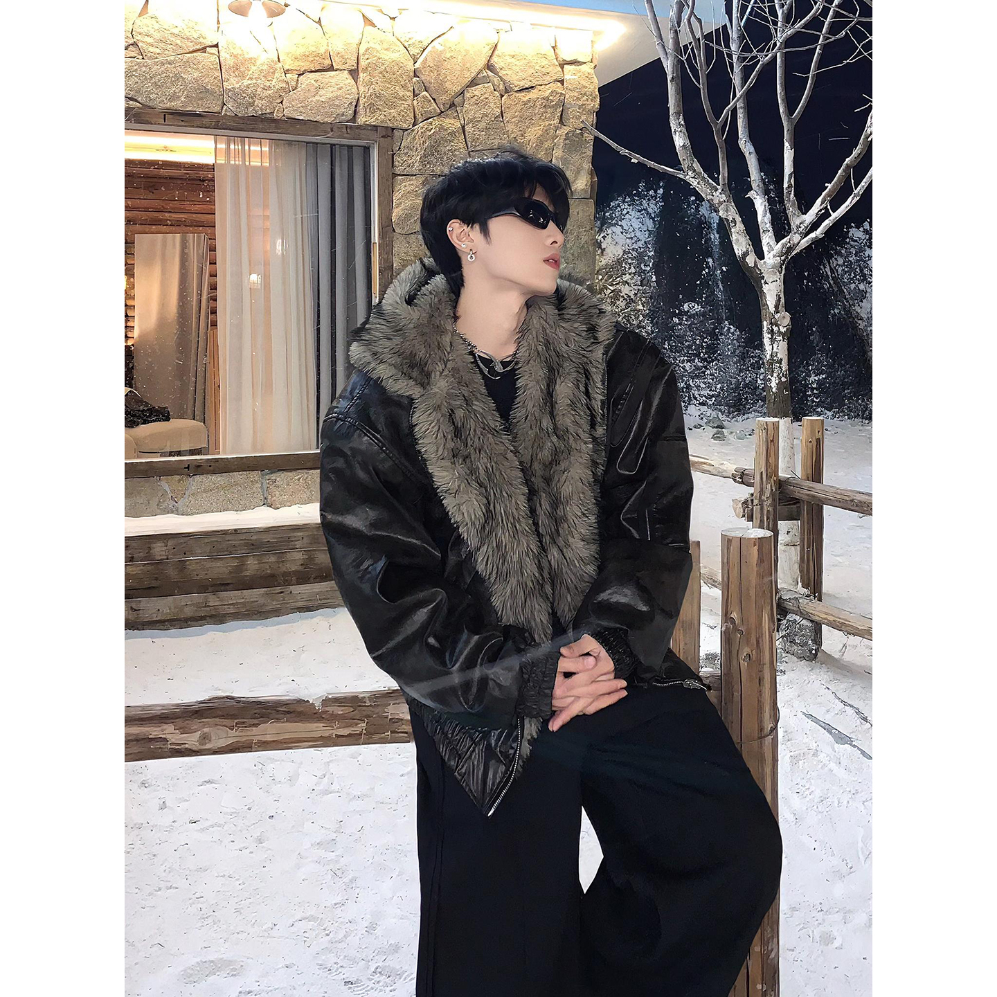 双面穿座山雕水貂绒外套男冬季