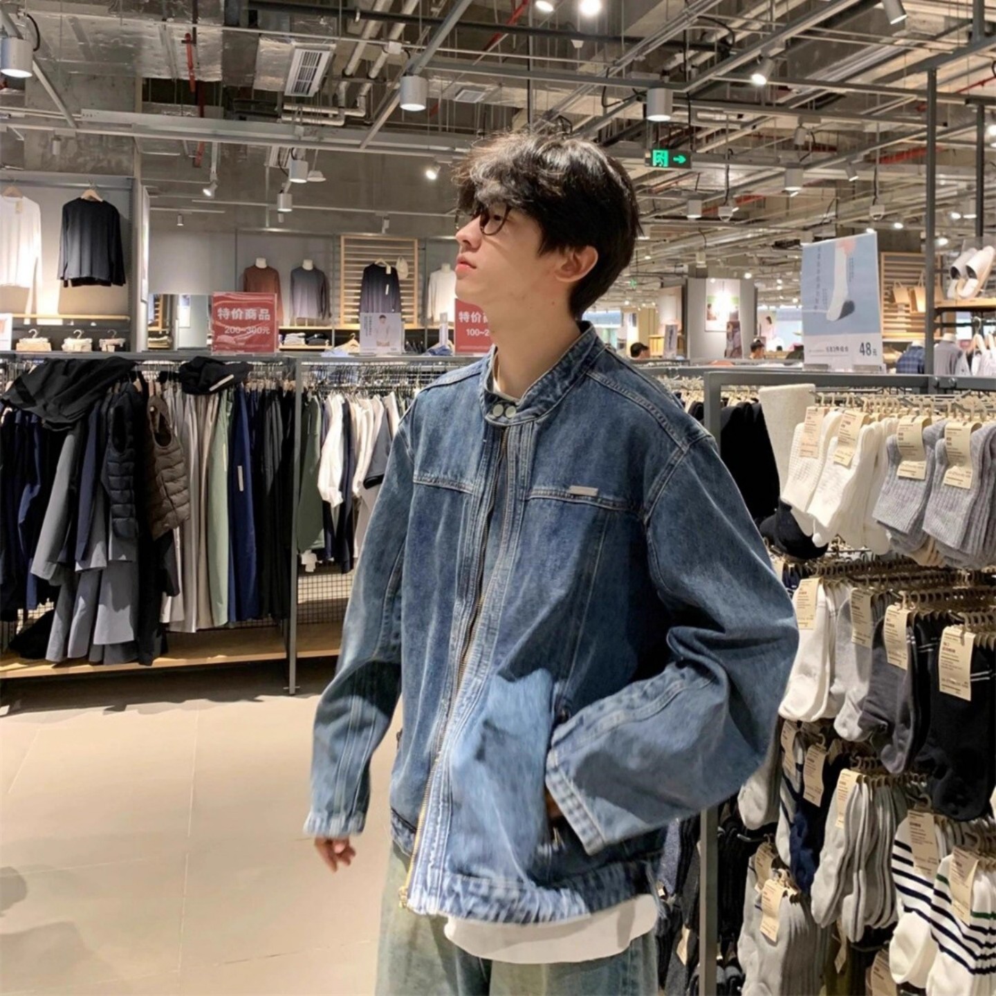 美式复古牛仔外套男秋季立领夹克