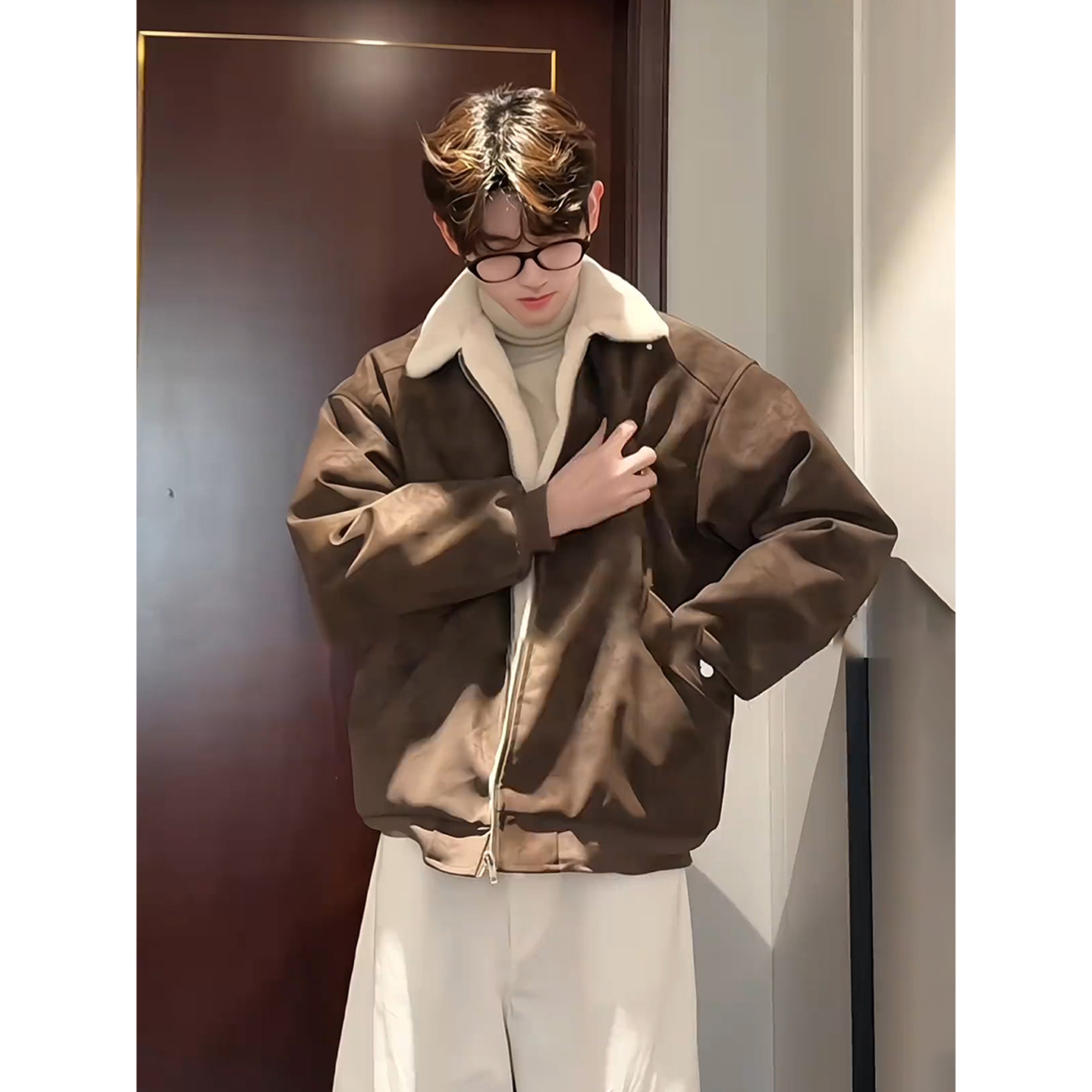 美拉德羊羔绒毛领外套男加厚冬季