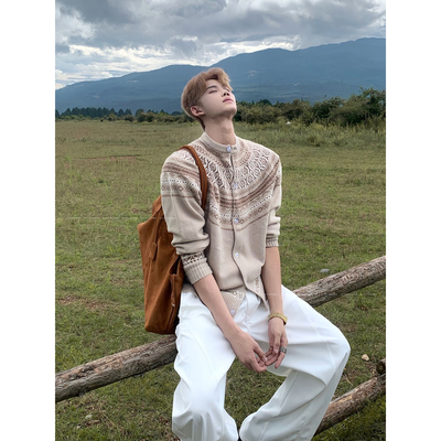 老钱风费尔岛针织开衫男秋冬慵懒