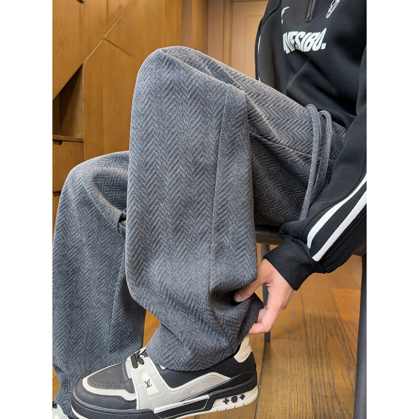 麦穗纹复古直筒卫裤男款冬季加厚保暖宽松阔腿裤直筒垂感休闲长裤,男装,休闲裤,淘宝优惠券,粉丝福利购,淘宝优惠卷