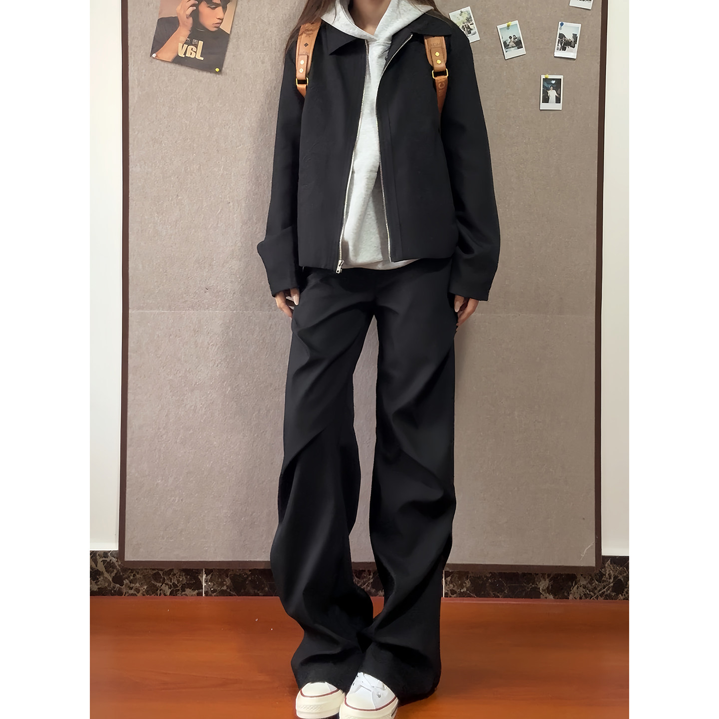 美式褶皱A字微喇西裤男款垂感裤