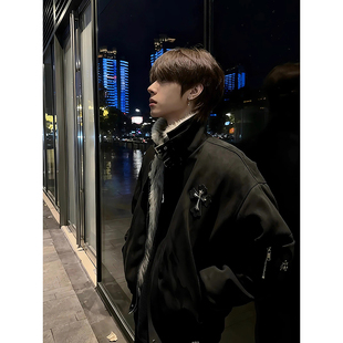 美式复古十字架毛领座山雕棉服男款冬季加厚保暖棉衣短款工装外套