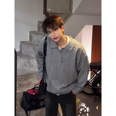 深灰色麻花v领毛衣男款秋季