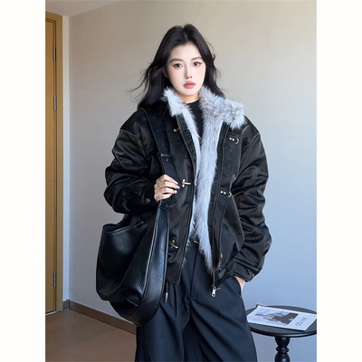 哈灵顿飞机扣pu皮棉衣男女冬季