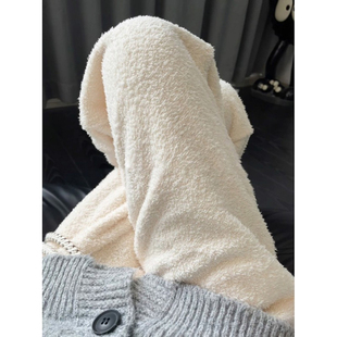 米色羊羔绒防风保暖棉裤男女冬季美式慵懒松弛感裤子加厚直筒卫裤