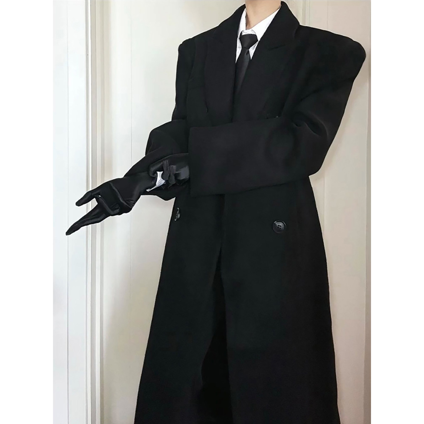 黑色戗驳领教父毛呢大衣男秋冬夹棉加厚西装外套长款过膝呢子风衣,男装,毛呢大衣,淘宝优惠券,粉丝福利购,淘宝优惠卷