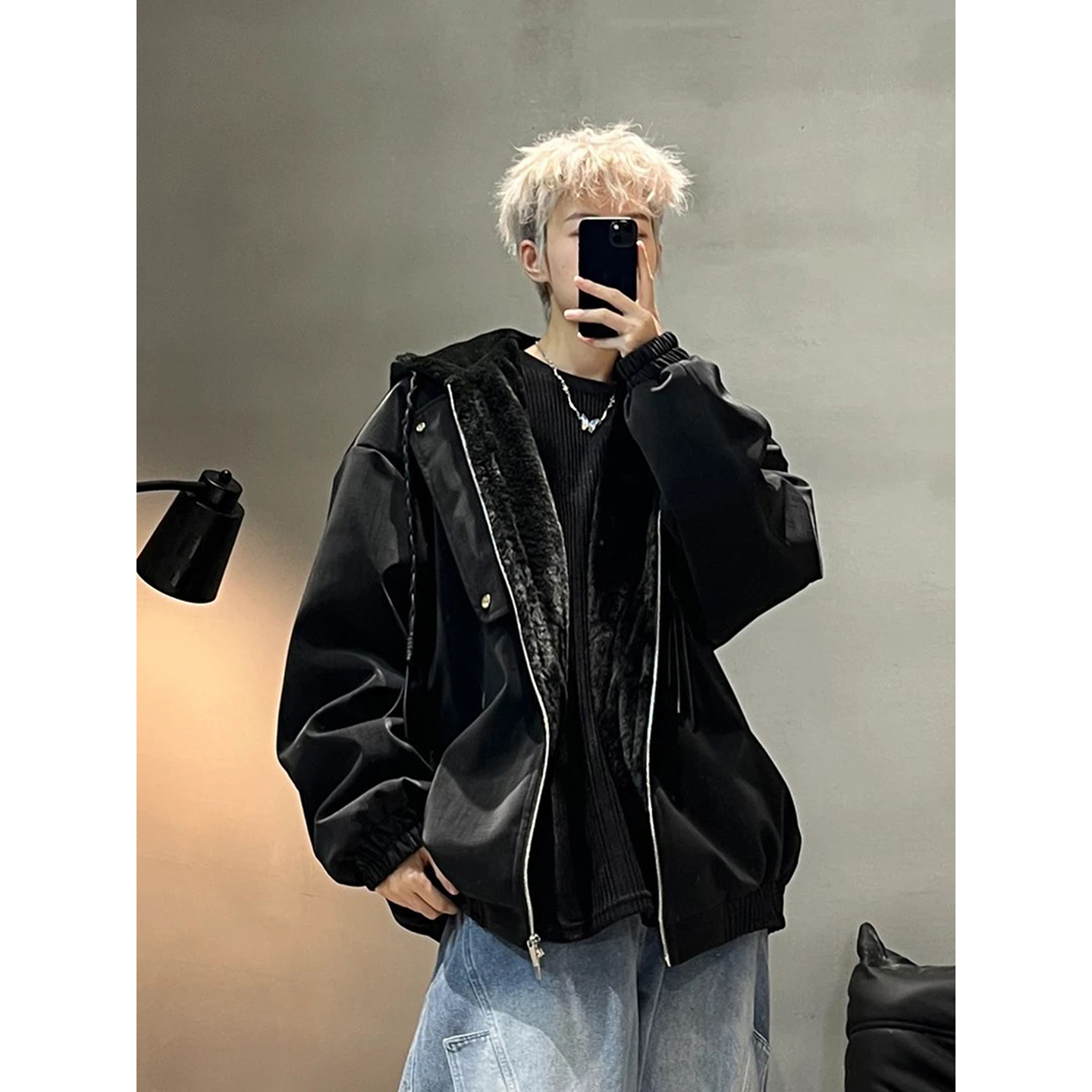 黑色座山雕皮衣夹克男款冬季