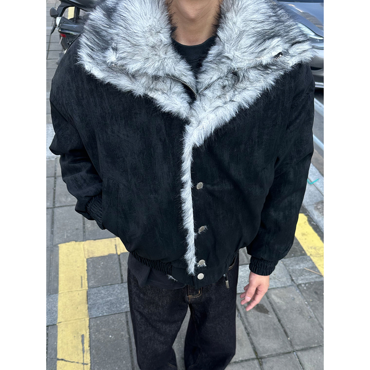 美式狼王双层领外套冬装座山雕