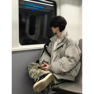 加厚保暖廓形棉衣外套高级感短款 冬季 面包服 扎染立领棉服男款 美式