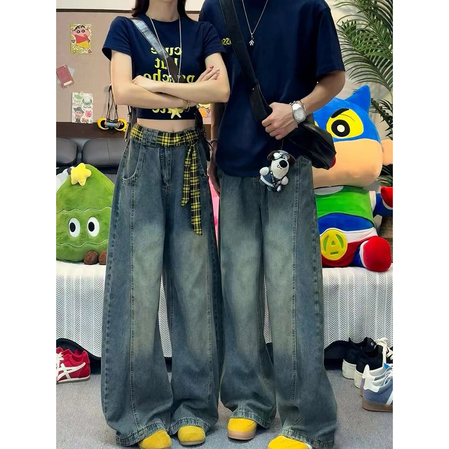 美式复古蓝弯刀牛仔裤男女款高个子解构阔腿裤子宽松微喇拖地长裤,男装,牛仔裤,淘宝优惠券,粉丝福利购,淘宝优惠卷