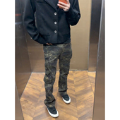 裤 美式 高街vibe微喇裤 子直筒显瘦工装 bootcut迷彩弯刀牛仔裤 男款