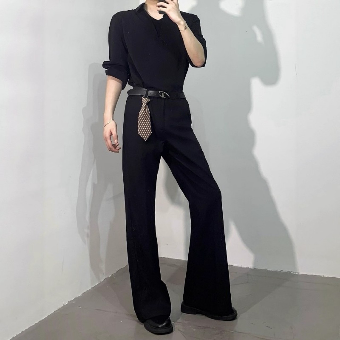 美式微喇黑色西裤男高级感裤子