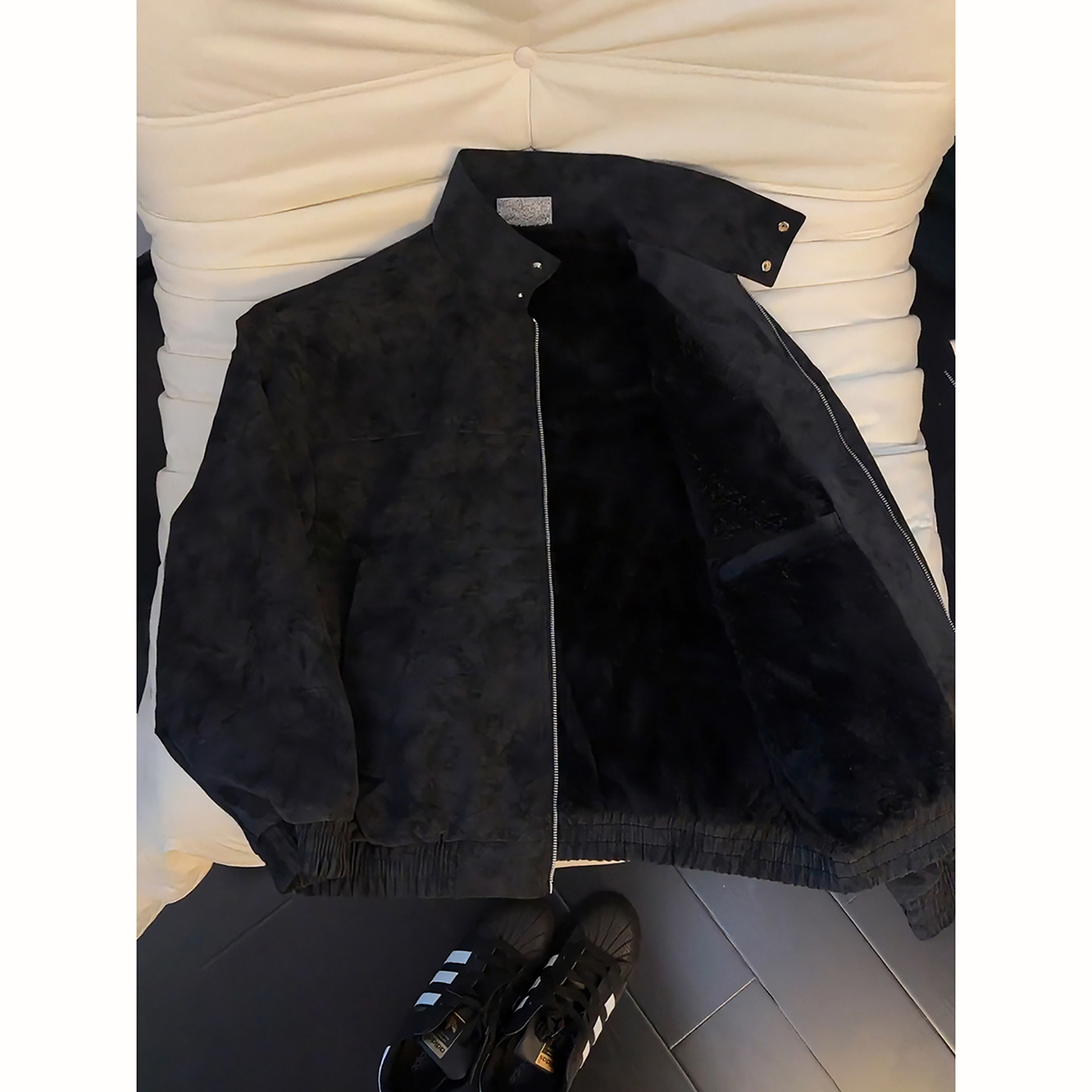 黑色扎染皮衣外套男冬季美式飞行