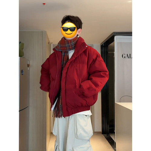 美式脏脏扎染羽绒棉服男面包服