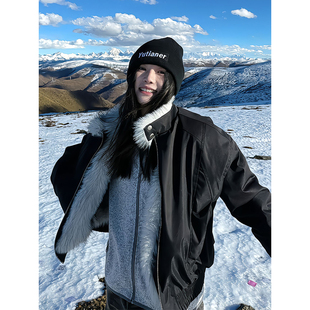 狼王座山雕短款夹克棉服男冬季加绒加厚仿貂毛哈林顿工装棉服外套