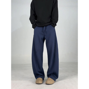 子直筒弯刀运动裤 cleanfit裤 男秋冬美式 藏青色重磅加绒baggy卫裤