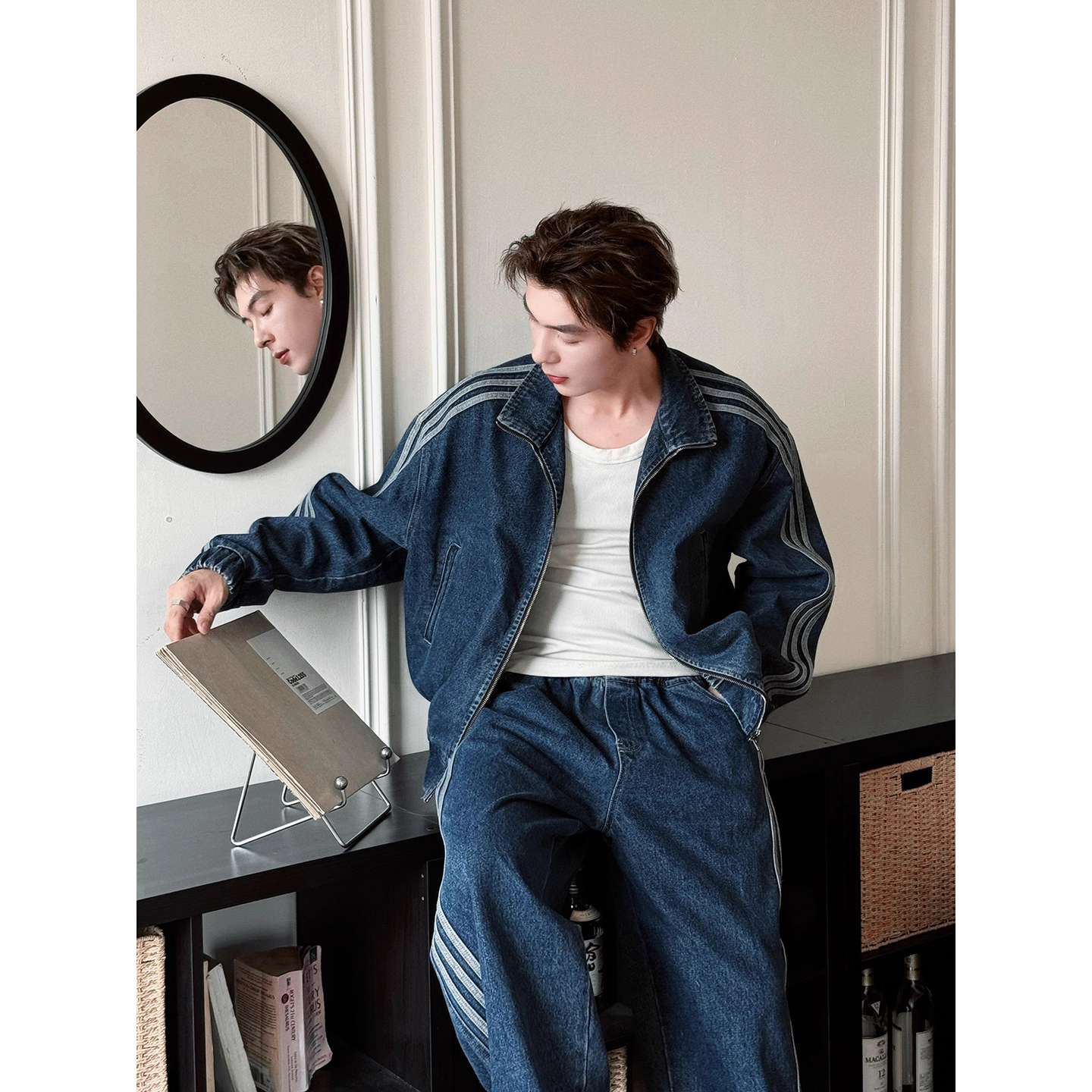 韩系高级感男装套帅气三条杠夹克