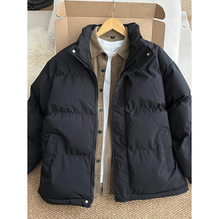 黑色短款轻薄白鸭绒男款羽绒服冬季加厚立领面包服简约高级感外套