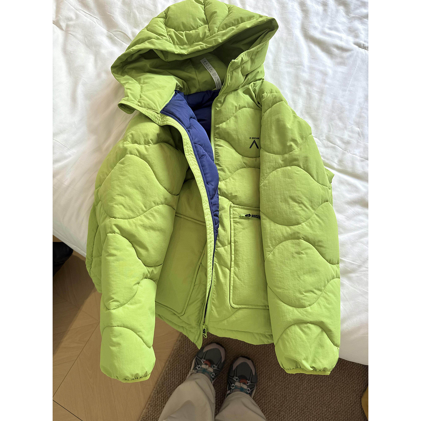 黄绿色户外冲锋衣棉服男女冬季葫芦纹绗缝棉衣加厚防寒连帽滑雪服,男装,棉衣,淘宝优惠券,粉丝福利购,淘宝优惠卷