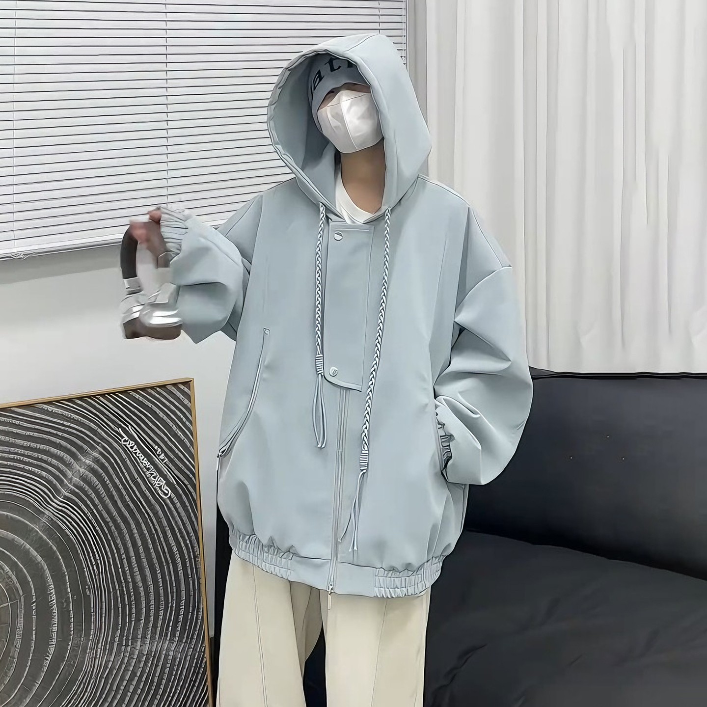 浅蓝色雾面PU皮衣外套男女秋季
