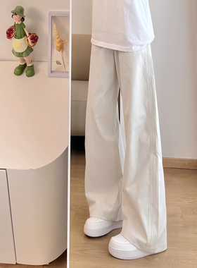 浅灰色条纹冰丝弯刀裤男夏季垂感阔腿裤子overszie美式户外冲锋裤