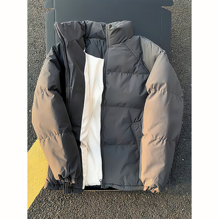 深灰色美式短款羽绒棉服外套男冬加绒加厚防寒服高级感立领面包服