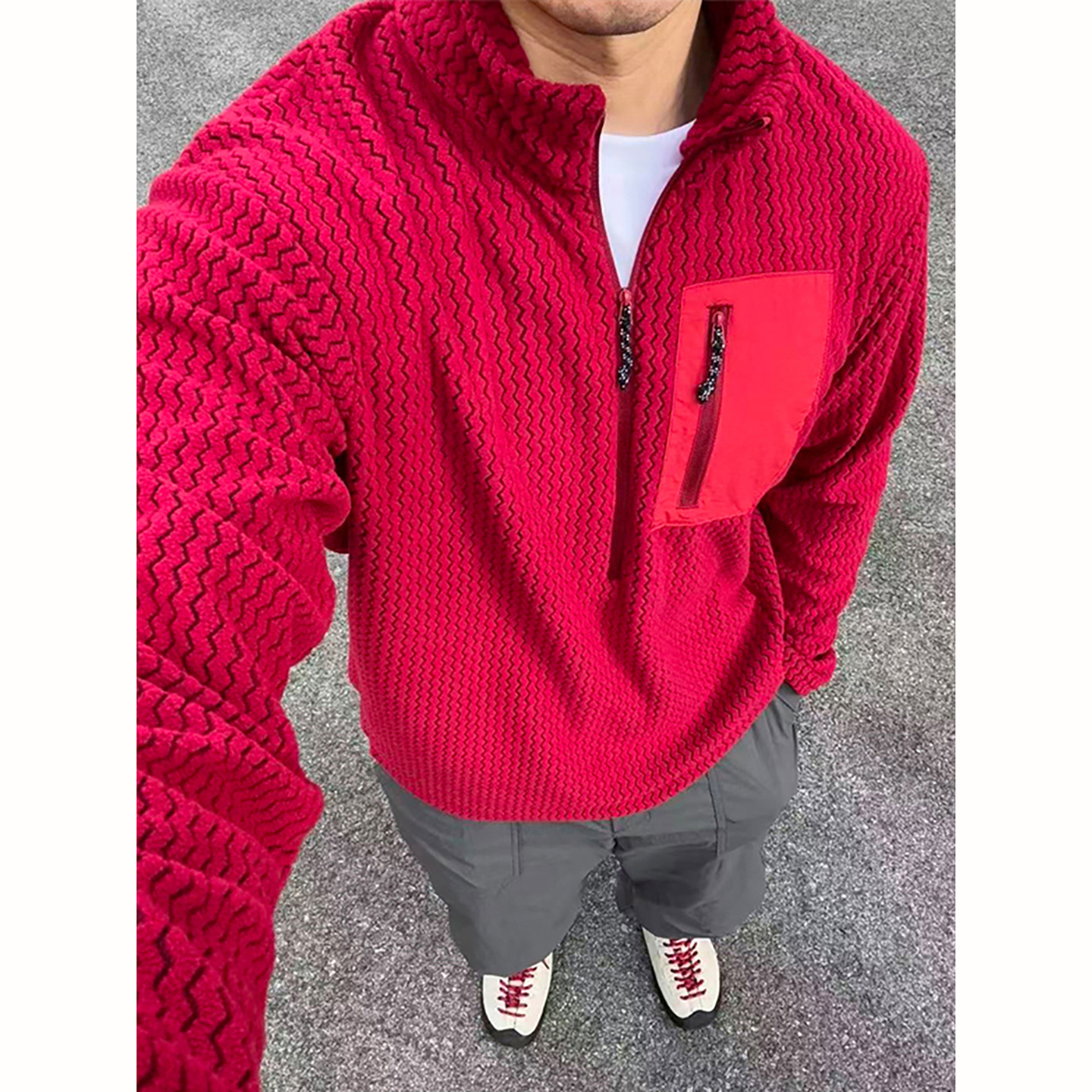 户外运动波浪纹半拉链立领卫衣