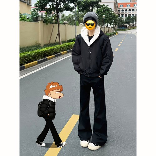 黑色517微喇牛仔裤男秋冬季加绒