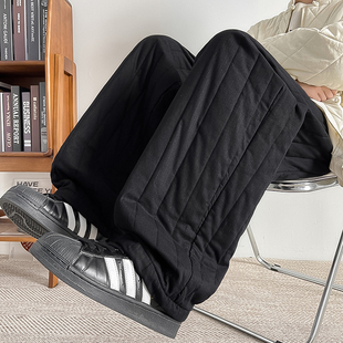 夹棉加厚绗缝棉麻棉裤男秋冬东北防寒裤子美式宽松百搭休闲直筒裤