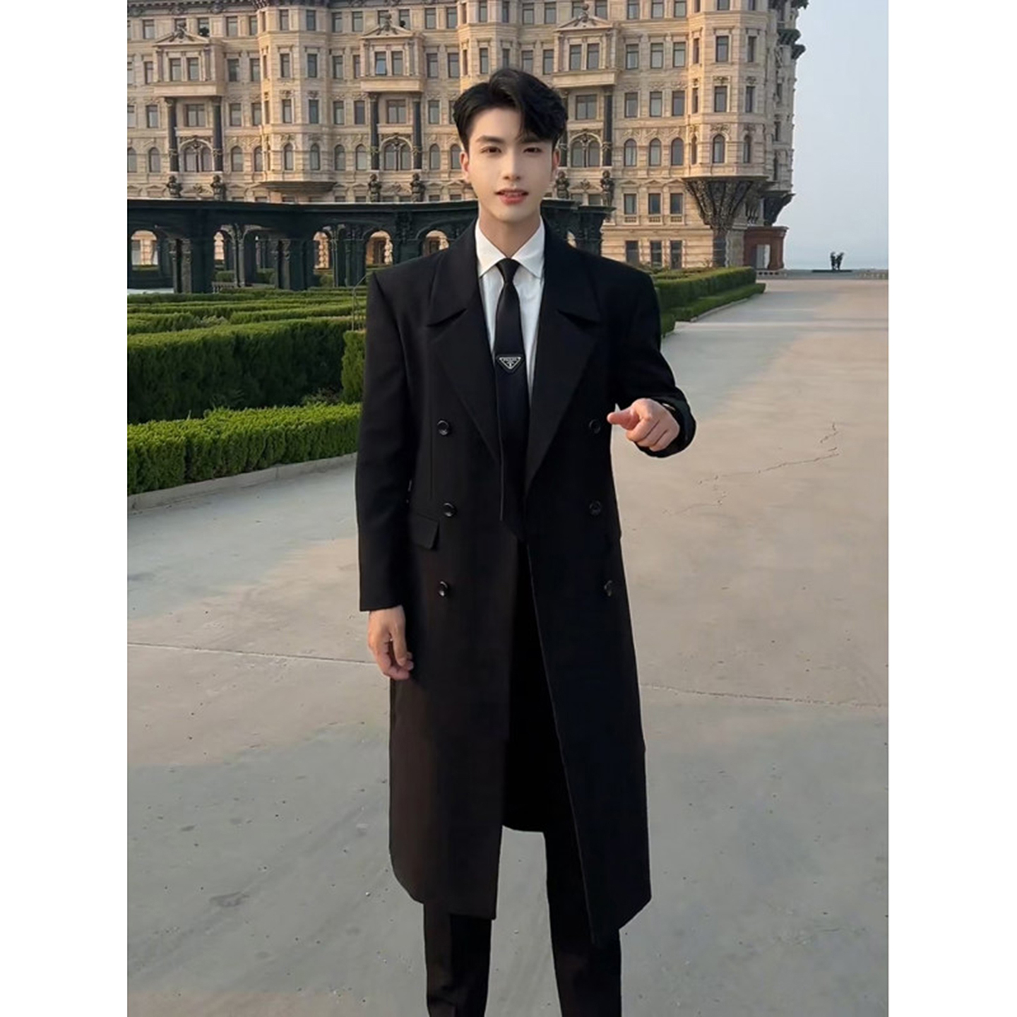 巴尔玛肯双排扣毛呢大衣男秋冬季
