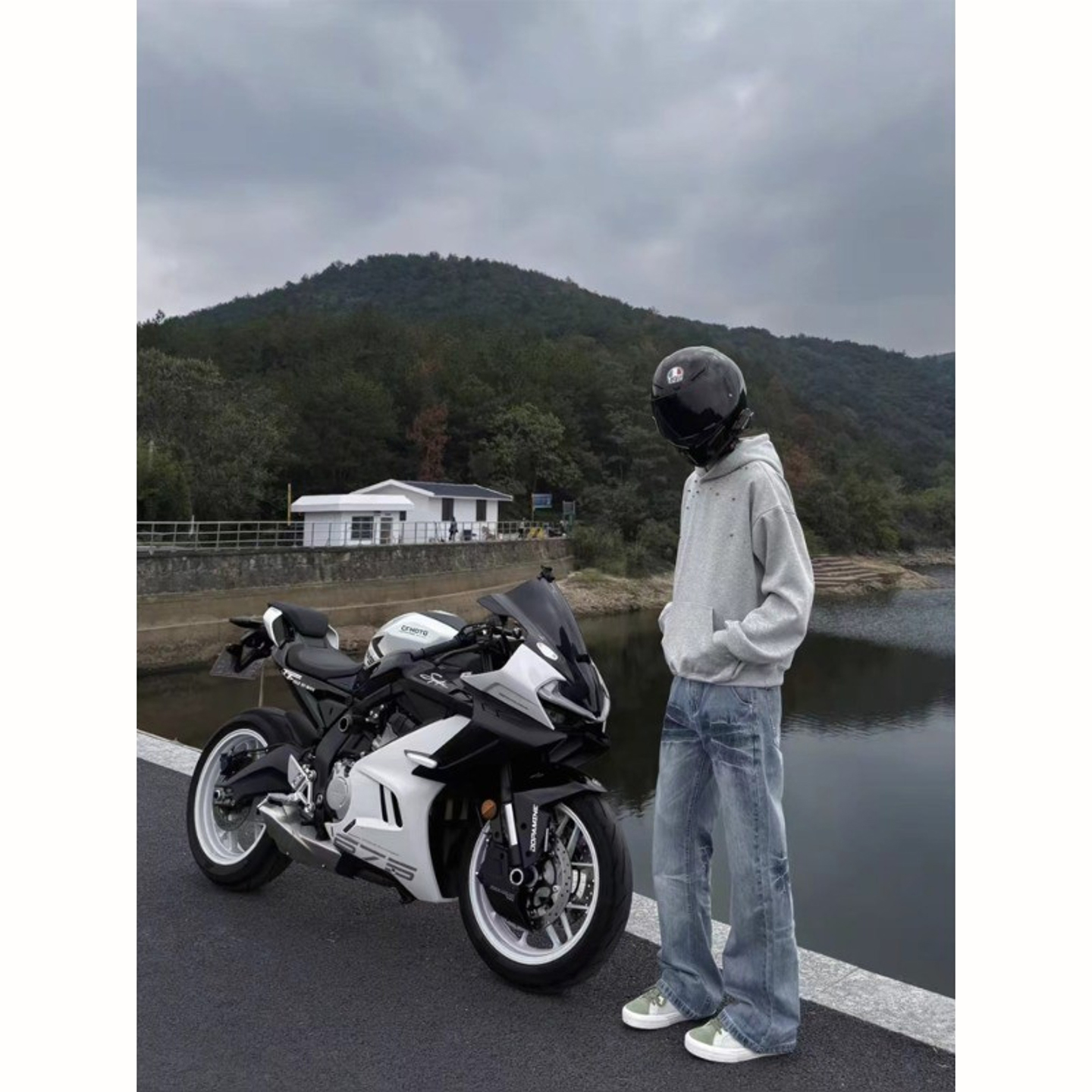 水洗蓝闪电纹牛仔裤男秋季美式