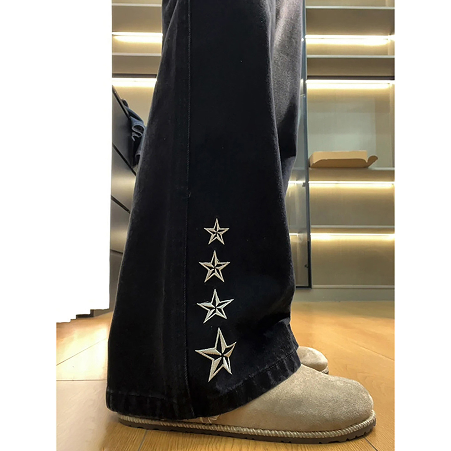 五角星刺绣微喇牛仔裤男款美式高街vibe裤子痞帅风直筒加绒弯刀裤,男装,牛仔裤,淘宝优惠券,粉丝福利购,淘宝优惠卷