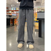 男款 秋冬美式 慵懒松弛感裤 深灰色雪尼尔阔腿裤 子直筒加绒休闲长裤