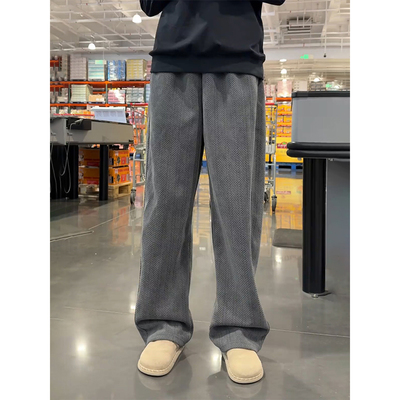 深灰色雪尼尔阔腿裤男款秋冬美式