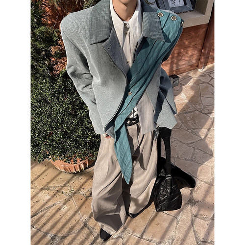 新中式不规则飘带拼接西装男高级