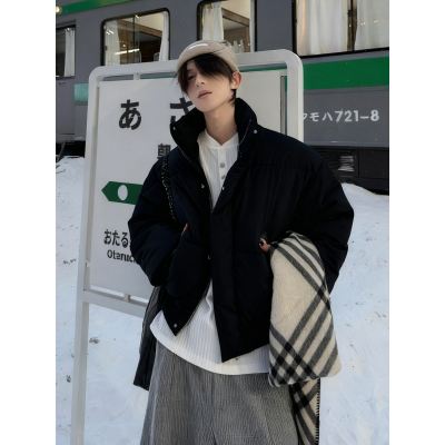 黑色pu皮羽绒棉服秋冬季加厚保暖