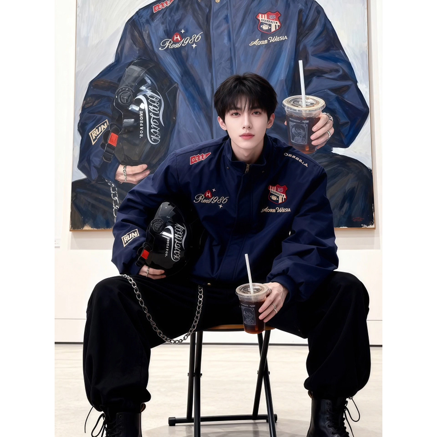 美式赛车风刺绣夹克棉服男款冬季可拆卸连帽毛领外套座山雕机车服,男装,棉衣,淘宝优惠券,粉丝福利购,淘宝优惠卷