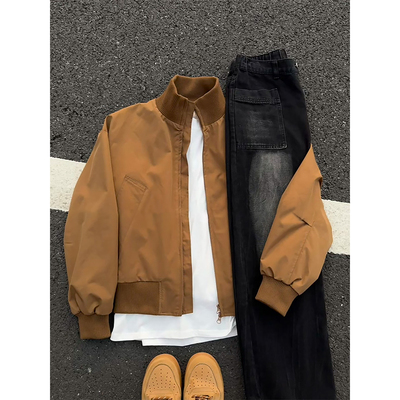 棕色飞行夹克男立领三防短款外套