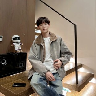 美式毛领座山雕棉服男冬季加绒加厚皮衣外套御寒保暖晋江棉衣袄子