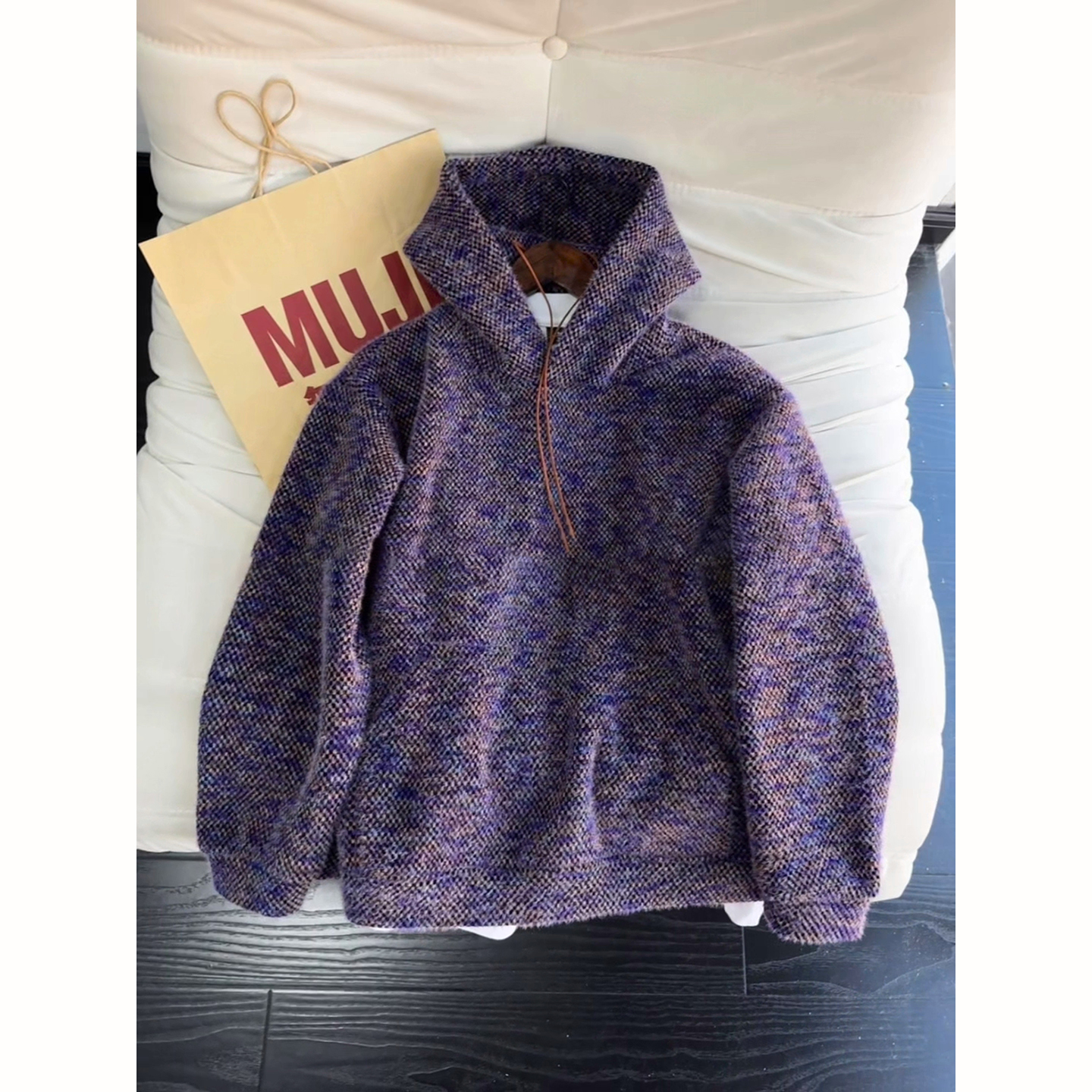 紫色重磅连帽小香风男生卫衣冬