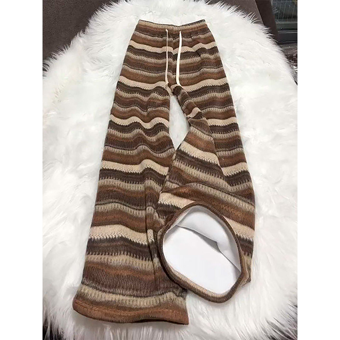 美式松弛毛呢条纹卫裤男女秋冬垂感慵懒风加绒裤子直筒阔腿休闲裤,男装,卫裤,淘宝优惠券,粉丝福利购,淘宝优惠卷