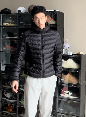 黑色轻薄排骨羽绒服男冬季美式户外冲锋衣内胆连帽保暖白鸭绒外套