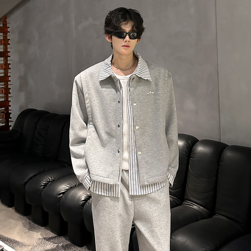 灰色假两件卫衣外套男款秋季