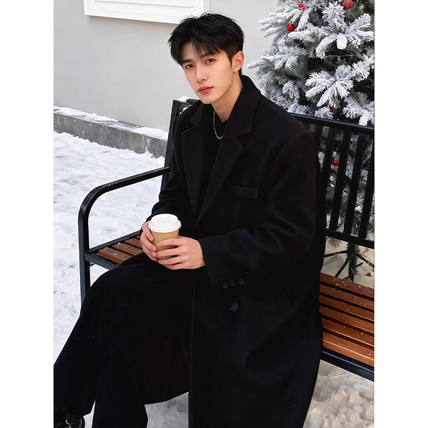 英伦风垫肩毛呢大衣秋冬加棉加厚